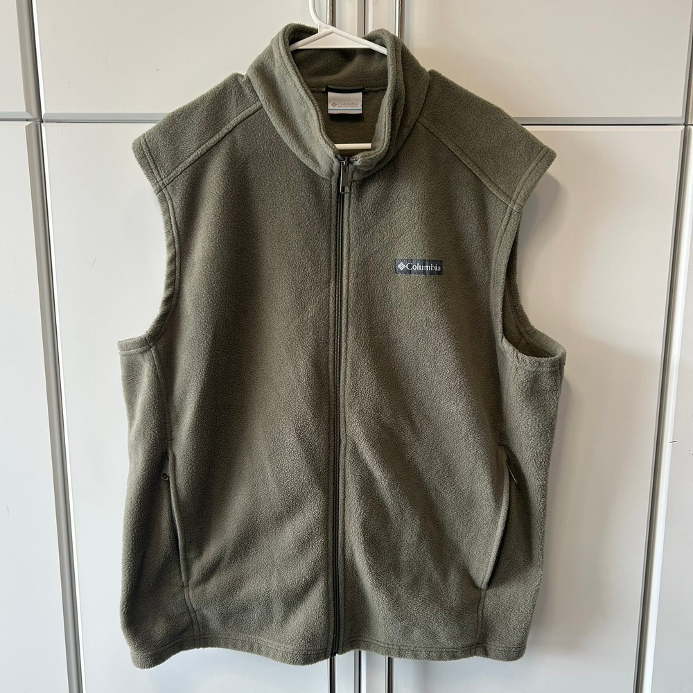 Columbia Mens Fleece Vest Olive Green‎ Full Zip Steens Mountain Soft Shell L